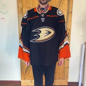 Goalie Reto Berra Game issued Adidas MiC Anaheim Ducks NHL Hockey Jersey 58G